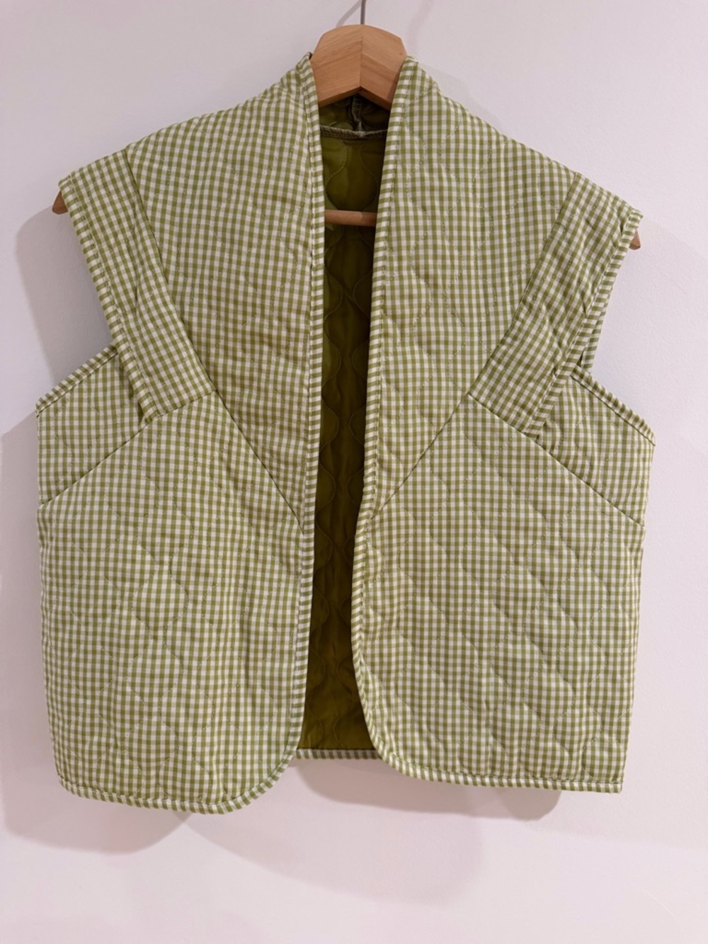 NWOT Italian Boutique Quilted Gingham Vest - Green - Siena Italy